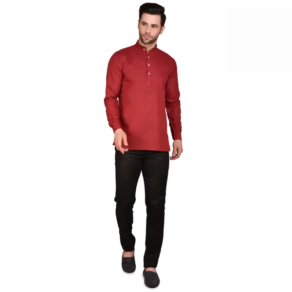 Men's_Dark_Brown_Long_Sleeve_Kurta_With_Mandarin_Collar