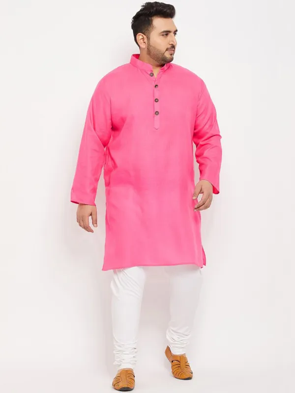 Men's_Pink_Cotton_Kurta_With_Mandarin_Collar_And_Button_Placket