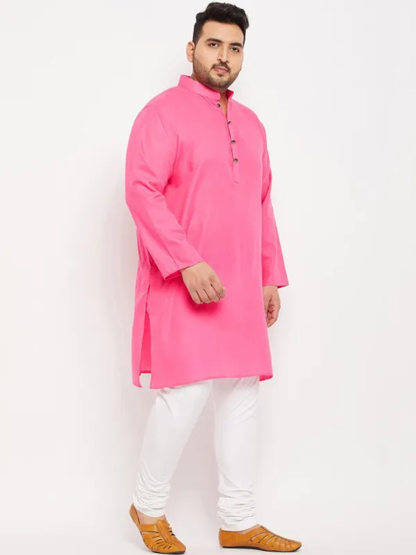Men's_Pink_Cotton_Kurta_With_Mandarin_Collar_And_Button_Placket