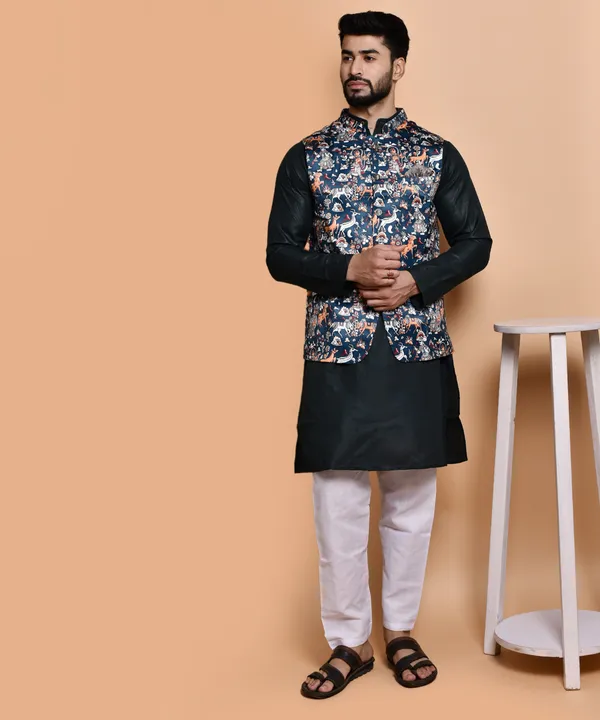 Men's_Ethnic_Kurta_Set_With_Printed_Nehru_Jacket