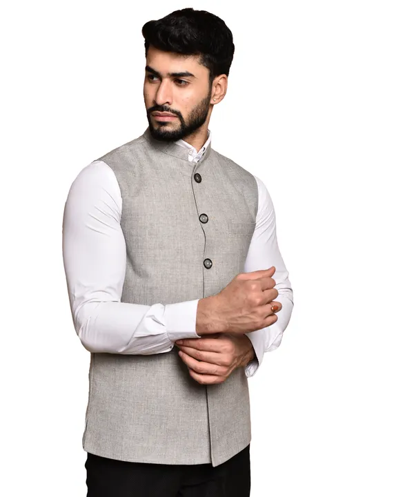 Men's_Grey_Linen_Nehru_Jacket_Vest