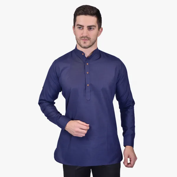 Men's_Navy_Blue_Cotton_Short_Kurta_With_Mandarin_Collar