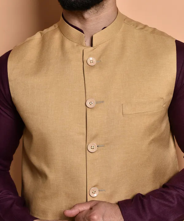 Men's_Ethnic_Kurta_Set_With_Nehru_Jacket_-_Maroon_And_Beige