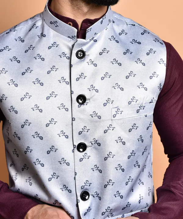 Men's_Ethnic_Kurta_Pajama_Set_With_Printed_Nehru_Jacket_-_Maroon_&_White
