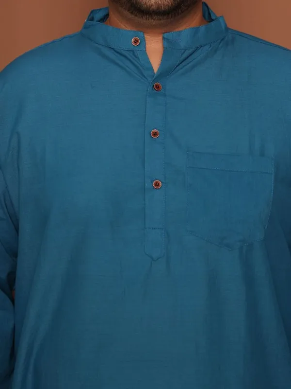 Men's_Teal_Blue_Cotton_Kurta_-_Traditional_Ethnic_Wear_With_Mandarin_Collar