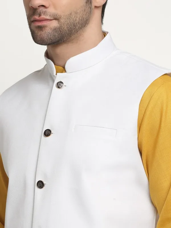 Men'S_Yellow_Kurta_With_White_Nehru_Jacket_Set_-_Ethnic_Wear_Combo