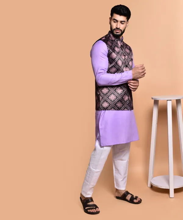 Men's_Purple_Kurta_With_Dark_Patterned_Nehru_Jacket_Set