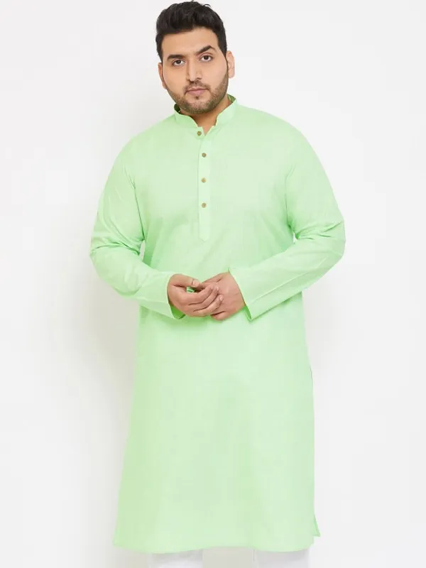 Men's_Light_Green_Cotton_Kurta_With_Mandarin_Collar_And_Button_Detailing