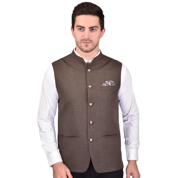 Men's_Brown_Nehru_Jacket_With_Pocket_Square