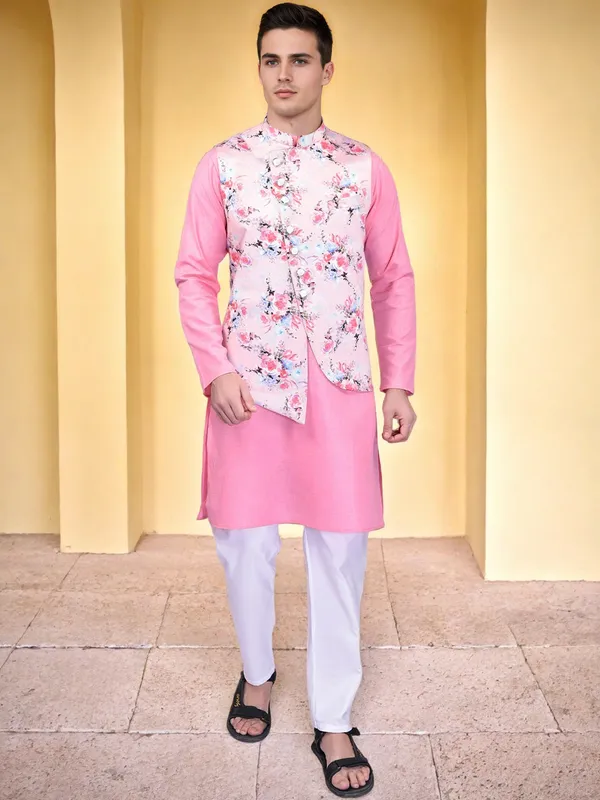 Men's_Pink_Kurta_Pajama_Set_With_Floral_Print_Nehru_Jacket
