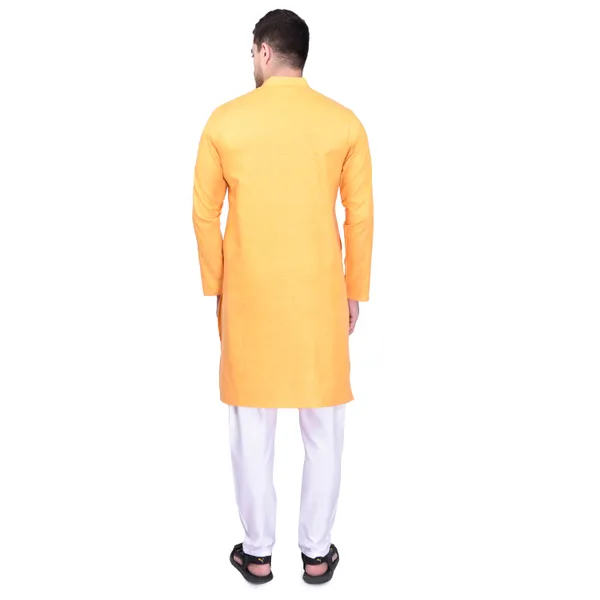 Men's_Yellow_Cotton_Kurta_Pajama_Set_With_Mandarin_Collar