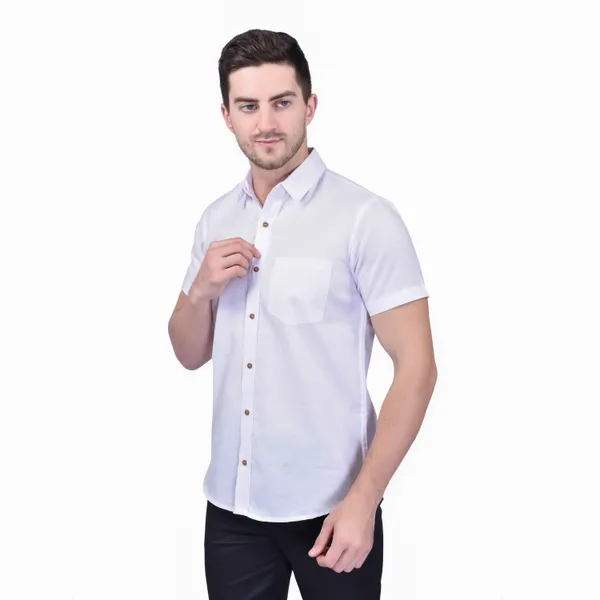 Men's_White_Formal_Shirt_With_Short_Sleeves_And_Contrast_Buttons