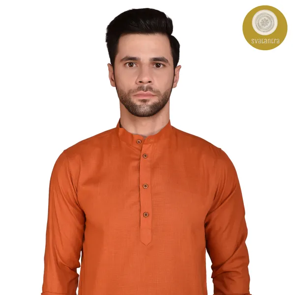 Men's_Orange_Short_Kurta_With_Black_Pants_Set