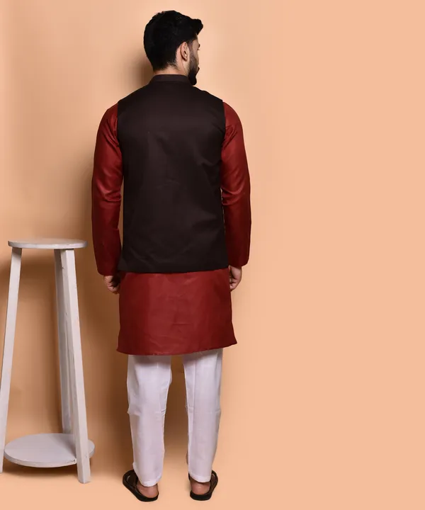 Men's_Ethnic_Nehru_Jacket_Set_-_Maroon_Kurta_With_Black_Waistcoat