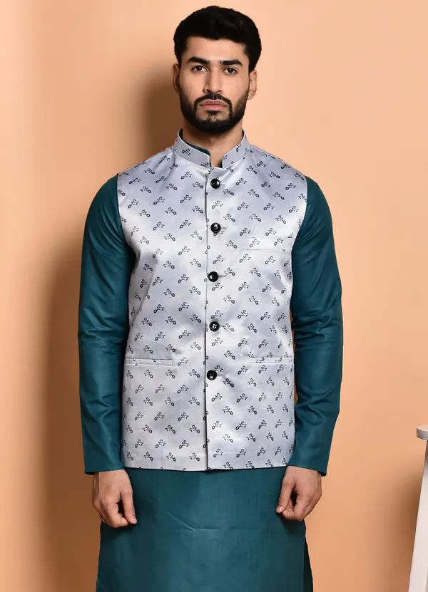 Men's_Ethnic_Kurta_Pajama_With_Printed_Nehru_Jacket_Set