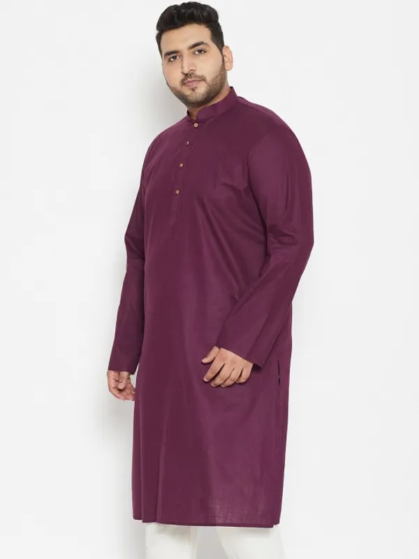 Men's_Wine_Cotton_Kurta_With_Mandarin_Collar_And_Full_Sleeves