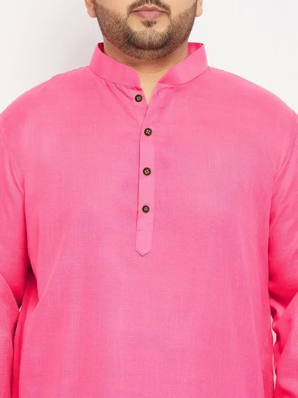 Men's_Pink_Cotton_Kurta_With_Mandarin_Collar_And_Button_Placket