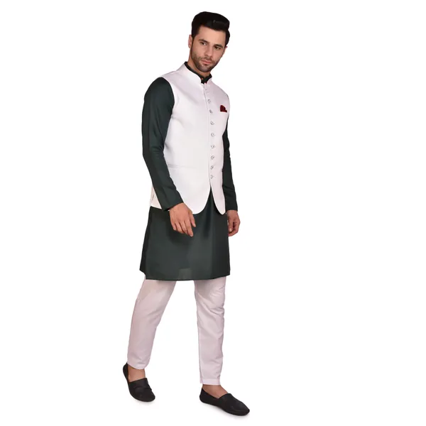 Men's_Ethnic_Nehru_Jacket_Kurta_Set_-_White_Jacket_With_Green_Kurta_Pajama