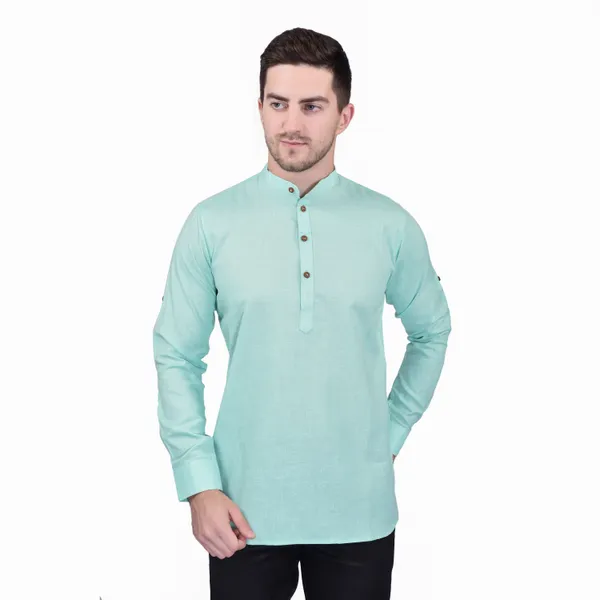Men's_Mint_Green_Long_Kurta_With_Mandarin_Collar