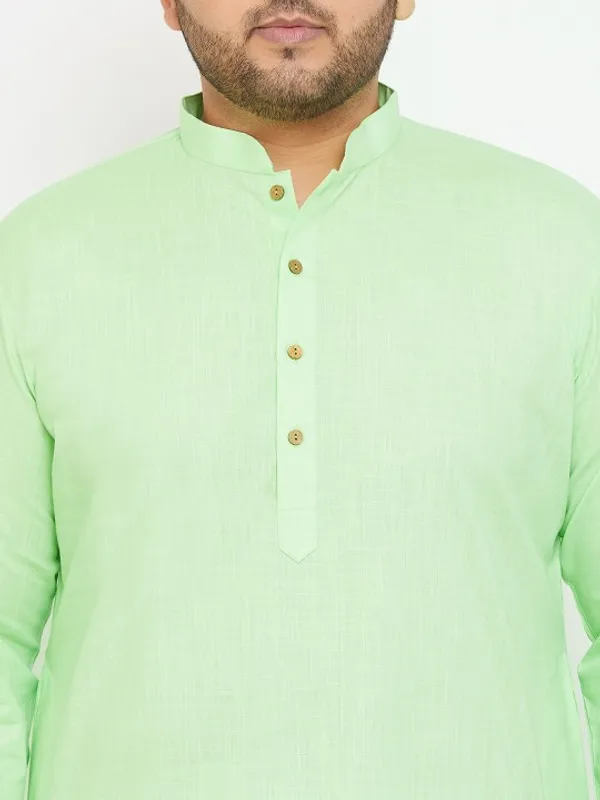 Men's_Light_Green_Cotton_Kurta_With_Mandarin_Collar_And_Button_Detailing