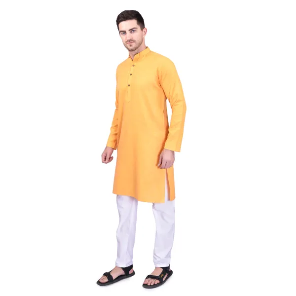Men's_Yellow_Cotton_Kurta_Pajama_Set_With_Mandarin_Collar