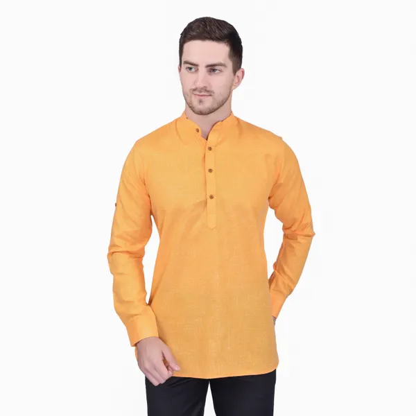 Men's_Mustard_Yellow_Short_Kurta_With_Mandarin_Collar