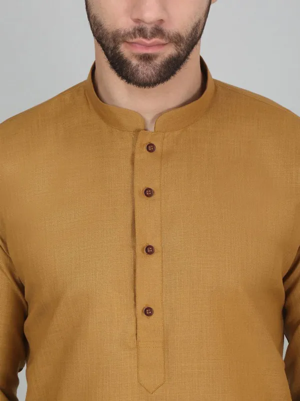 Mustard_Yellow_Cotton_Kurta_Pajama_Set_For_Men