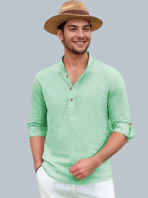 Men's_Mint_Green_Linen_Mandarin_Collar_Casual_Shirt
