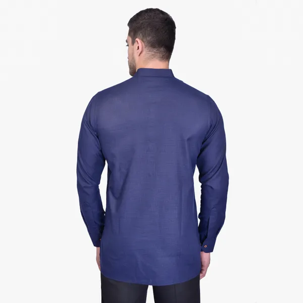 Men's_Navy_Blue_Short_Kurta_With_Mandarin_Collar_And_Button_Placket