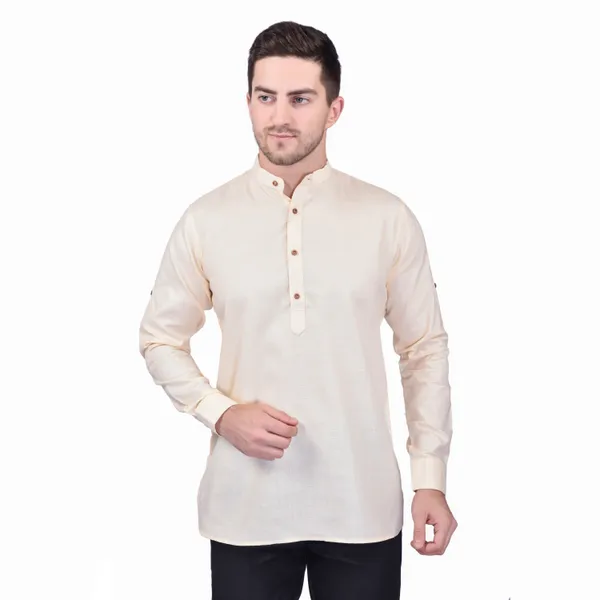 Men's_Beige_Ethnic_Cotton_Kurta_With_Mandarin_Collar_And_Full_Sleeves