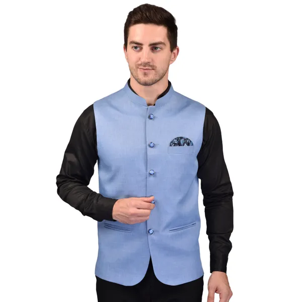 Men's_Sky_Blue_Nehru_Jacket_With_Pocket_Square