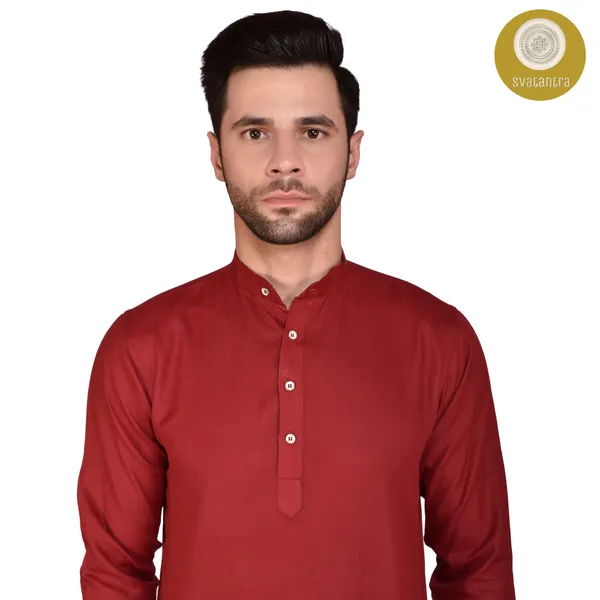 Men's_Dark_Brown_Long_Sleeve_Kurta_With_Mandarin_Collar