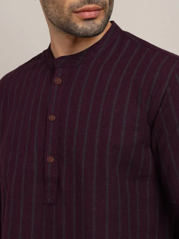 Men's_Striped_Cotton_Short_Kurta_-_Maroon