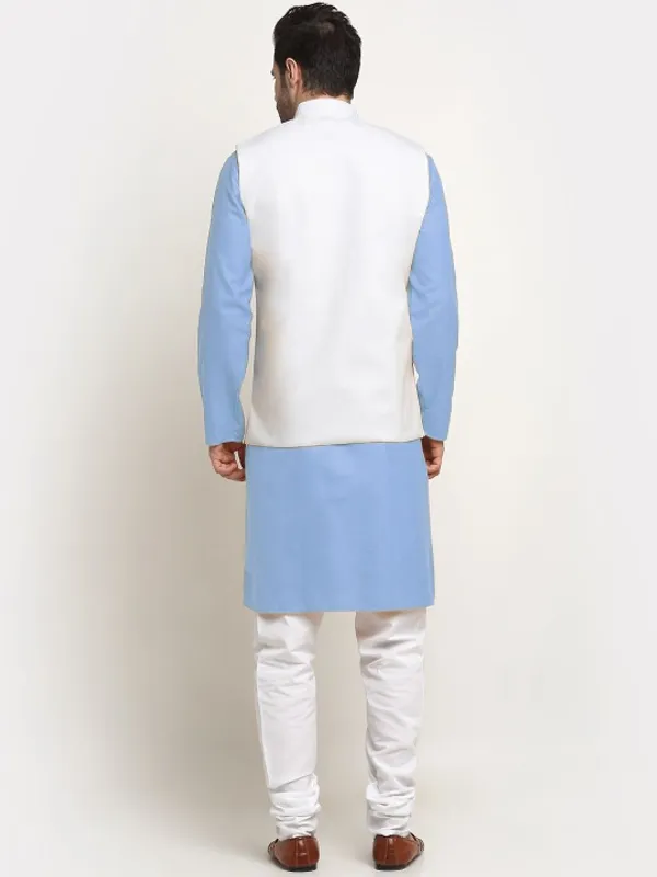 Men's_Ethnic_Kurta_Pajama_Set_With_White_Nehru_Jacket_-_Blue_And_White
