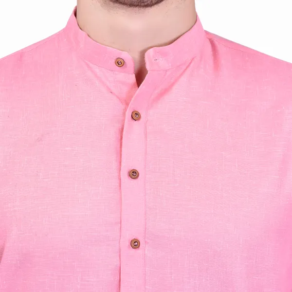 Men's_Pink_Long_Sleeve_Casual_Kurta_With_Mandarin_Collar