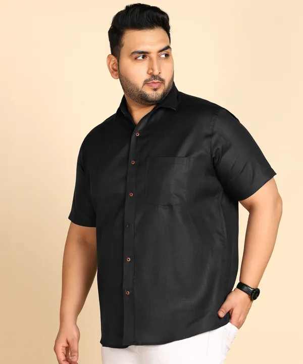 Men's_Black_Silk_Short_Sleeve_Formal_Shirt