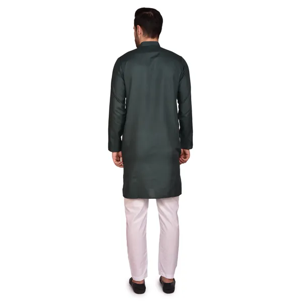 Men's_Dark_Green_Cotton_Kurta_With_White_Pajama_Set_-_Ethnic_Wear_For_Festive_Occasions
