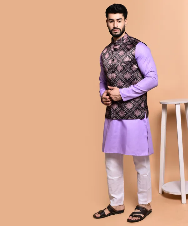 Men's_Purple_Kurta_With_Dark_Patterned_Nehru_Jacket_Set