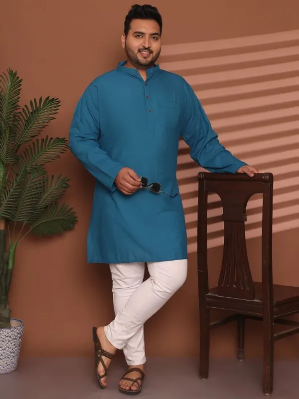 Men's_Teal_Blue_Cotton_Kurta_-_Traditional_Ethnic_Wear_With_Mandarin_Collar