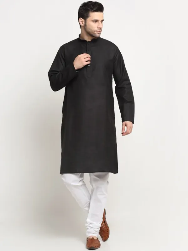 Men's_Black_Kurta_Set_With_Jacket_And_White_Churidar