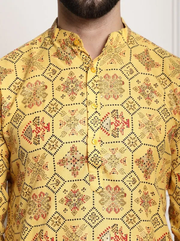 Men's_Yellow_Printed_Cotton_Kurta