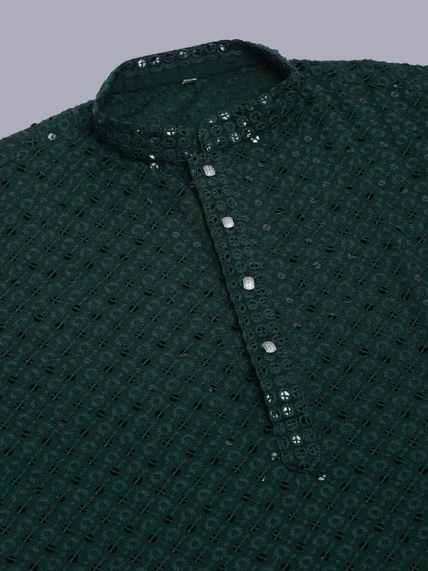 Dark_Green_Sequin_Embellished_Kurta_For_Men