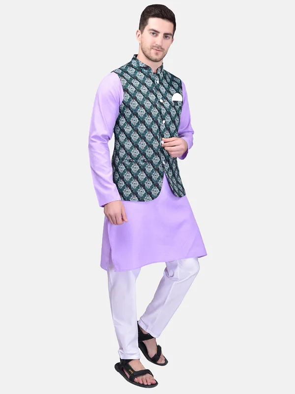 Men's_Purple_Kurta_With_Printed_Green_Nehru_Jacket_Set
