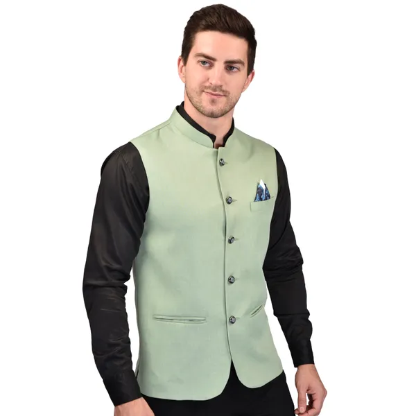 Men's_Pista_Green_Nehru_Jacket_With_Black_Contrast_Collar