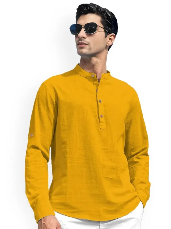 Men's_Yellow_Cotton_Linen_Long_Sleeve_Shirt