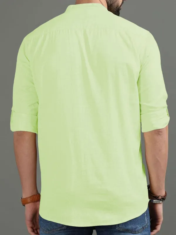 Men'S_Light_Green_Cotton_Short_Kurta_With_Mandarin_Collar