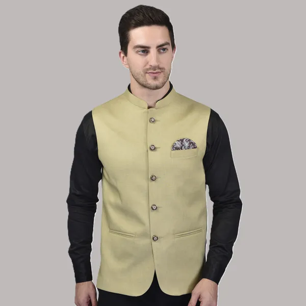 Men's_Beige_Nehru_Jacket_With_Pocket_Square