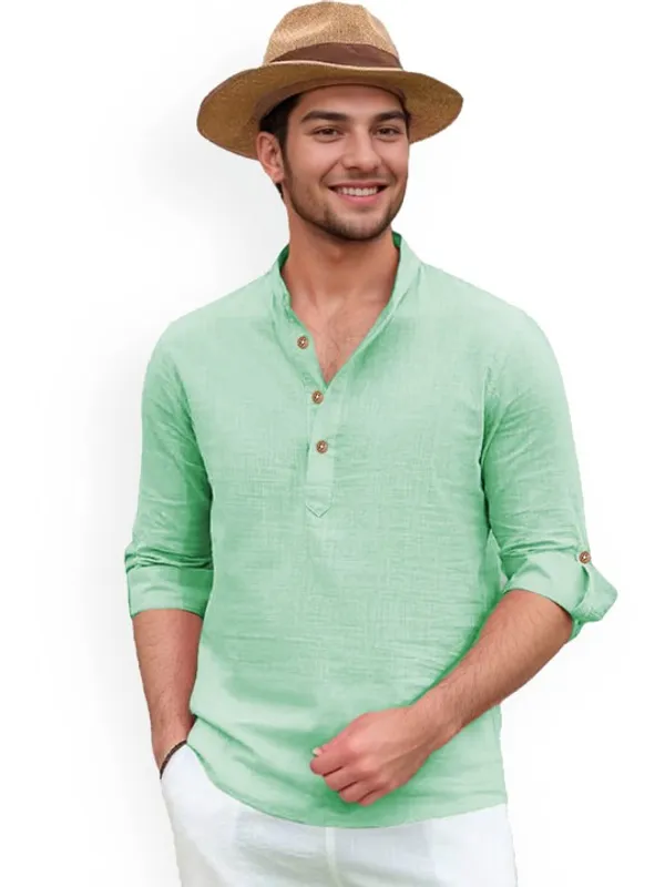 Men's_Mint_Green_Linen_Mandarin_Collar_Casual_Shirt