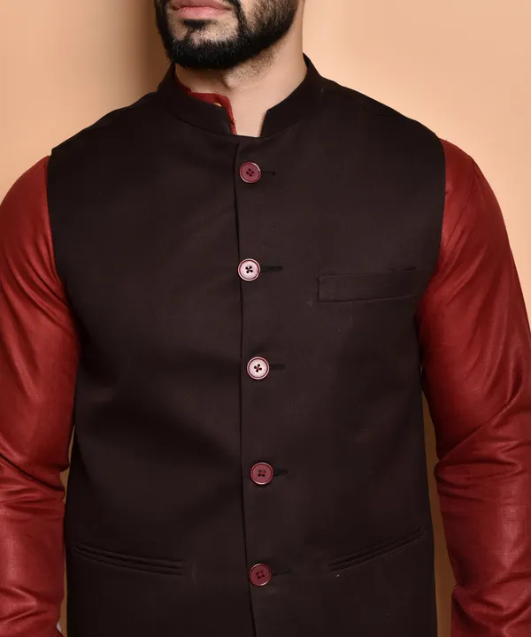 Men's_Ethnic_Nehru_Jacket_Set_-_Maroon_Kurta_With_Black_Waistcoat