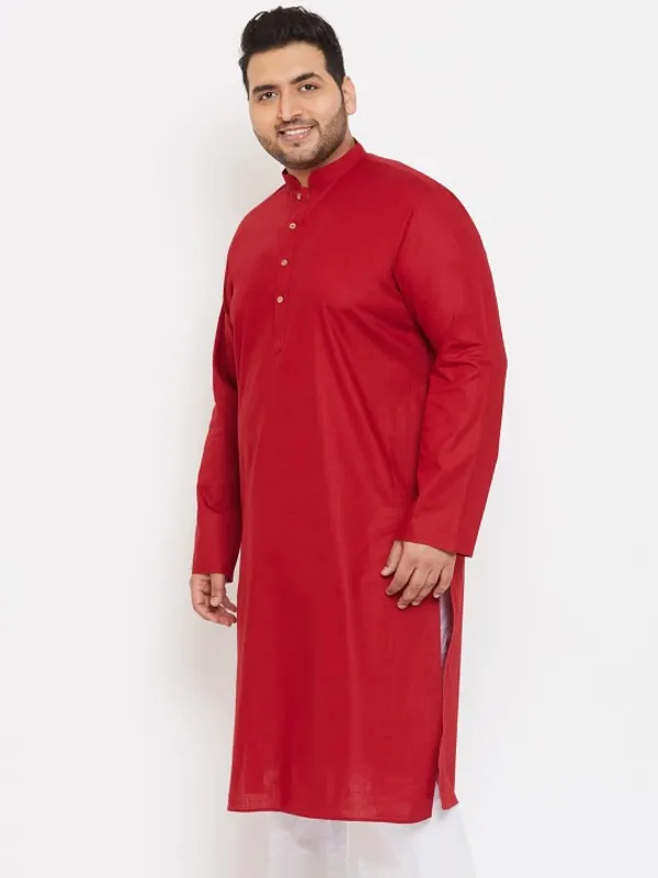 Men's_Red_Cotton_Kurta_With_Mandarin_Collar_And_Long_Sleeves